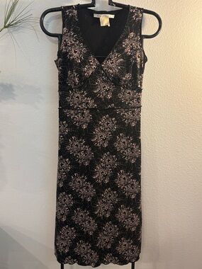Max Studio Black Midi Dress with Pale Pink Floral Print